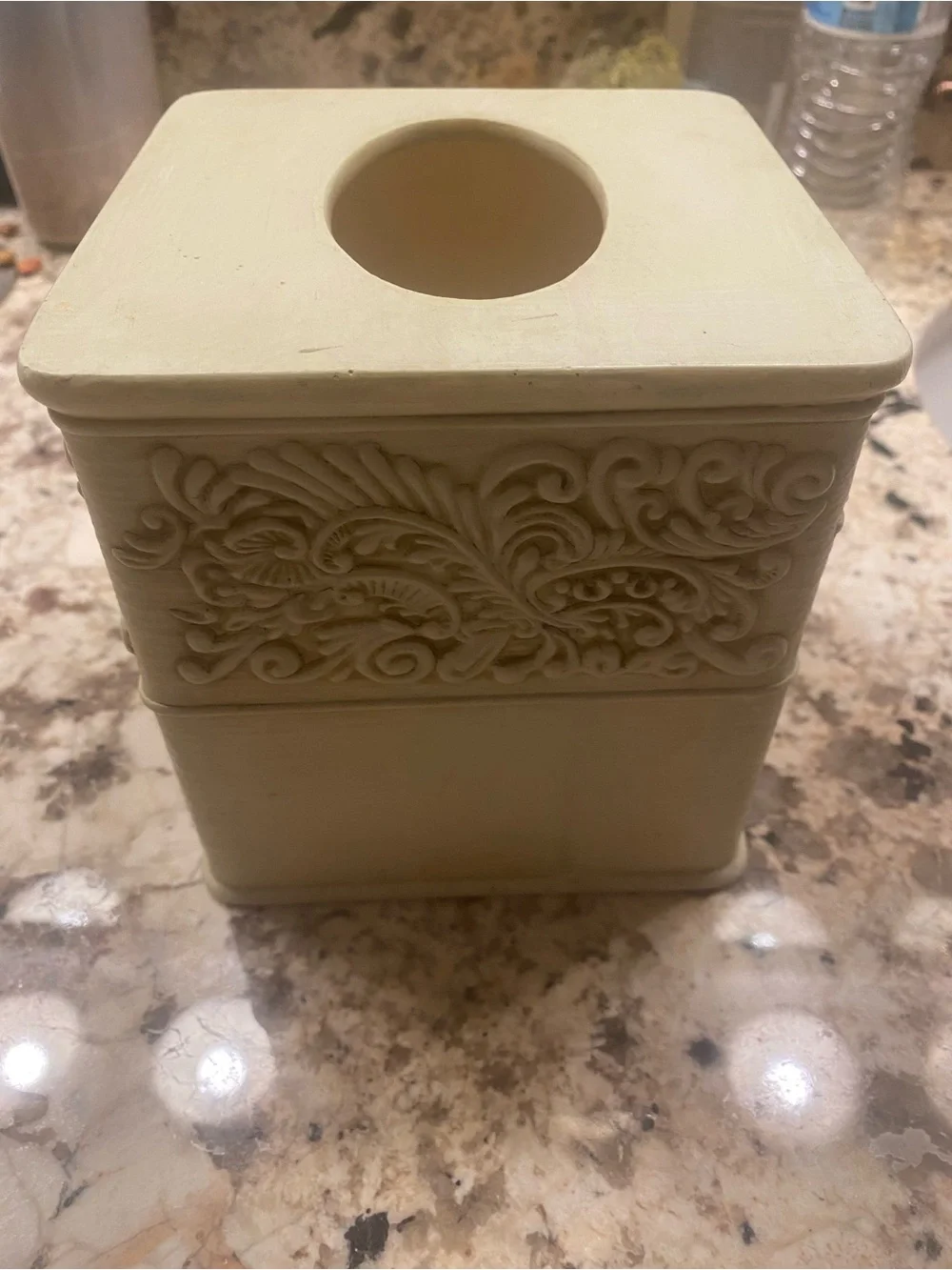 Classic Ivory Tissue Box Cover with Ornate Scroll Design